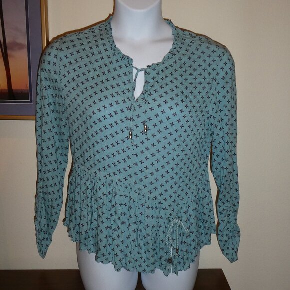 Time and Tru Light Teal Long Sleeve Blouse Size Medium - Picture 1 of 11
